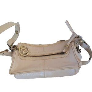Maxx New York Womens Pocketbook Beige Small Shoulder Bag Leather Zipper